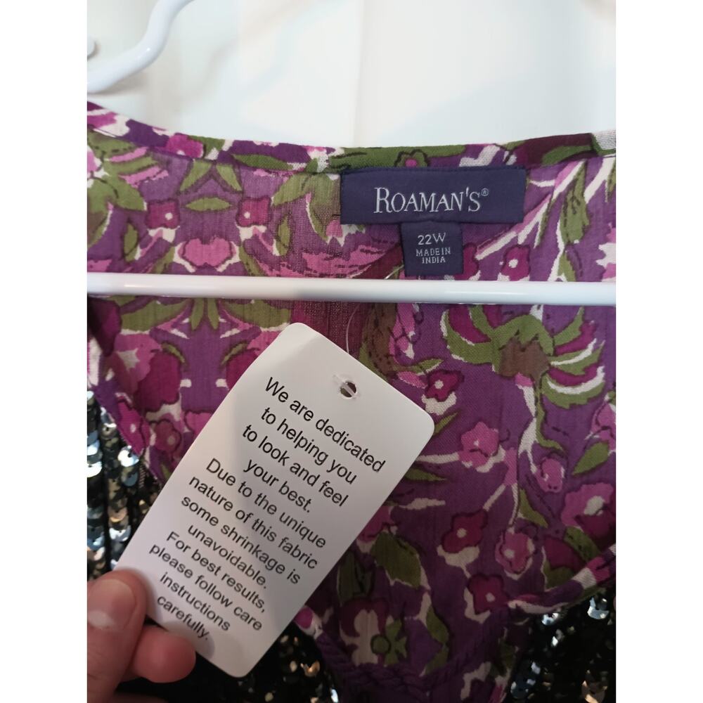 Roamans Womens Bohemian Floral Tunic Top 22W Sequin Flowy Gypsy Island NWT - Picture 6 of 10